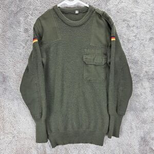 LISS Sweater Mens 50 Green Military Commando Crewneck Pocket German Flag Knit